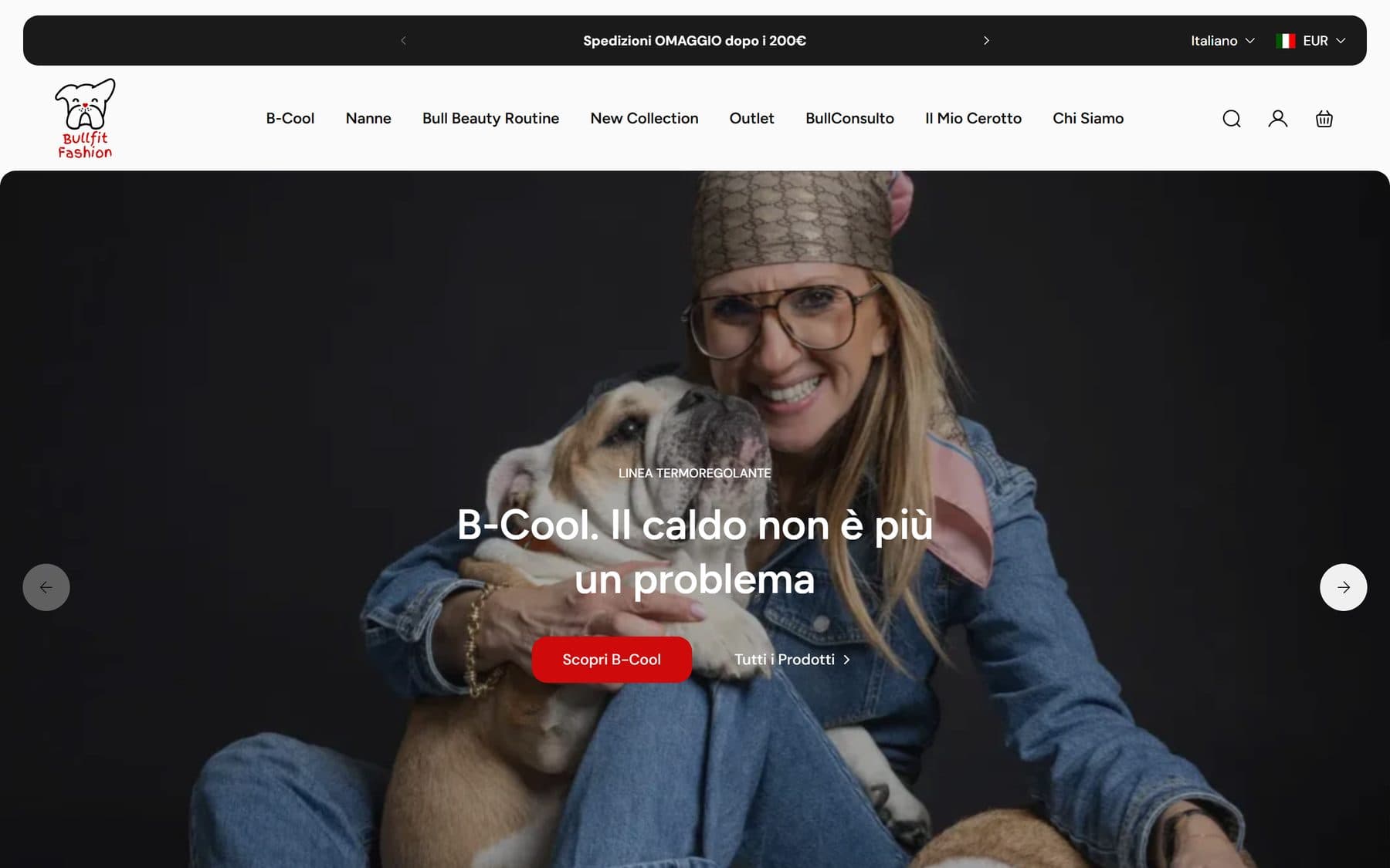 Il nuovo sito BullFitFashion su Shopify, versione desktop