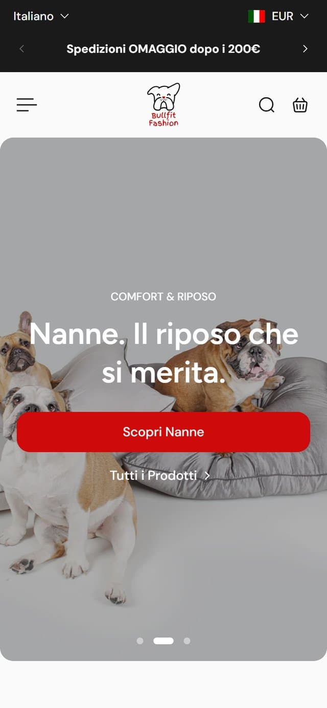 Il nuovo sito BullFitFashion su Shopify, versione mobile