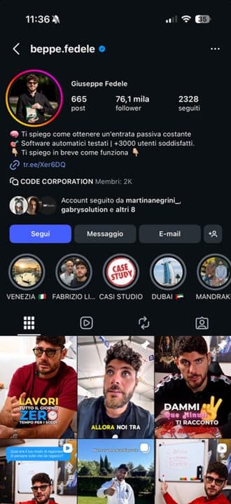 Il profilo Instagram di Beppe Fedele, 76,1 mila follower