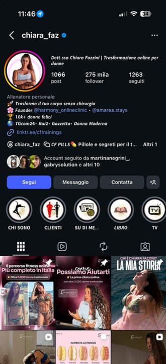 Il profilo Instagram di Chiara Fazzini, 275 mila follower